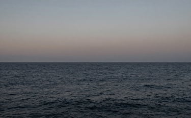 A serene and peaceful Oceanic / Australian coastal landscape at dusk, with soft cool grey and dark navy hues, symbolizing security and long-term stability.