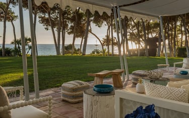 Sunset lounge setup at Villa El Rincon with sea views