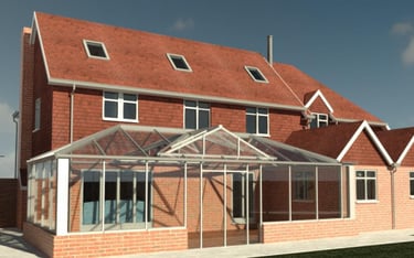 3D digital model of a single story conservatory for fully detached property 