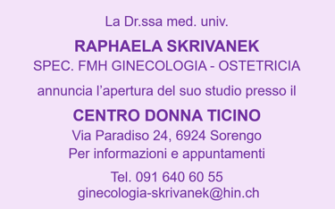 La dottoressa Skrivanek, ginecologa a Lugano, apre uno studio di ginecologia a Sorengo. 