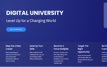 Front page to an educational website Digital University