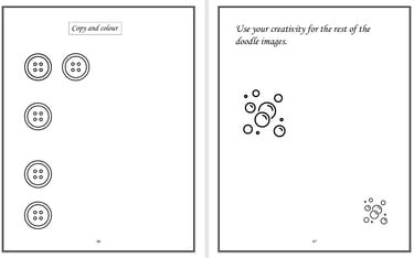 A doodling sheet of a picture of a buttonhole and bubbles