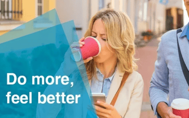 woman drinking coffee, text 'do more, feel better.'