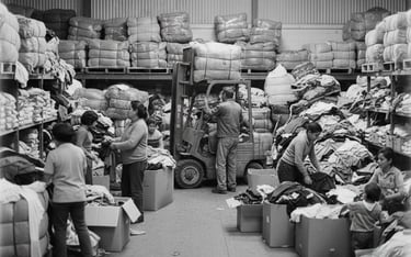 Familia Ugadel en una bodega de ropa americana en Costa Rica