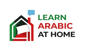 Learn Arabic at Home logo featuring a house silhouette with the Kuwait flag colors.