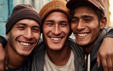 three men are smiling and posing for a picture