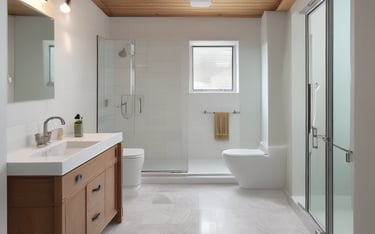 Modern bathroom with large shower. Quality Lethbridge Alberta renovation company.