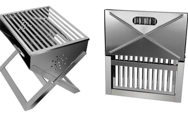 Churrasqueira portátil inox, que vira maleta