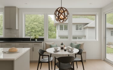 a table with a table and chairs in a kitchen