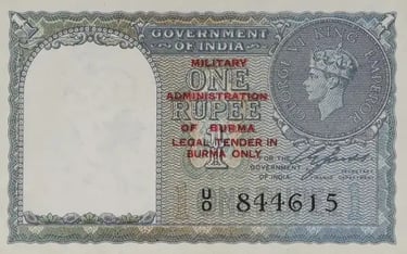 Burma Military Administration 1 Rupee P25a Black Serial U0