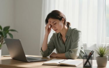 Woman experiencing chronic fatigue and brain fog from lymphatic system stagnation