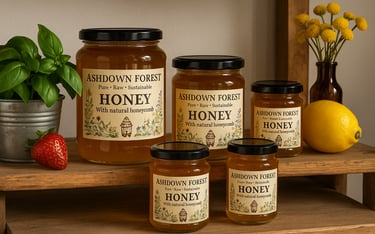 Jars of honey on a shelf