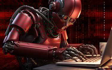 red-robot-matrix-background