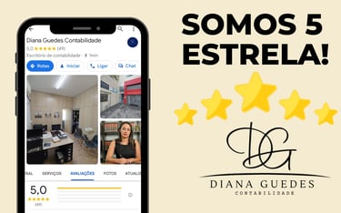 Imagem de celular com o maps aberto e empresa diana guedes contabil e 5 estrela ao lado Esquerdo
