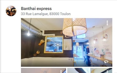 Image 360° d'un restaurant à Toulon, conçue pour enrichir sa visibilité sur Google Maps.