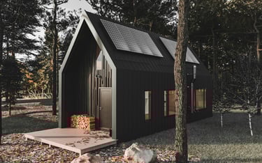 Una Tini House o Casa Modular revestida en chapa negra 