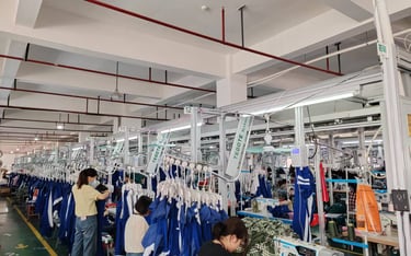 a clothing factory with a lot of people working on machines