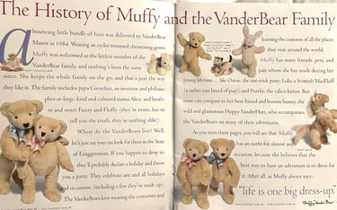 Muffy VanderBear catalog snapshot showing the history of Muffy and the VanderBear Family