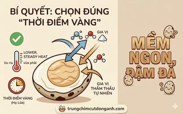 bí quyết canh thời gian thả trứng cút vào nồi kho để trứng cút mềm, thấm gia vị