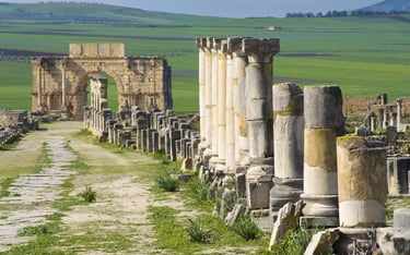 a long line of columns in a field