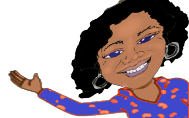 a cartoon girl with a blue dress and a pink dress