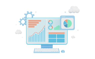 computer on the cloud with gears and reports