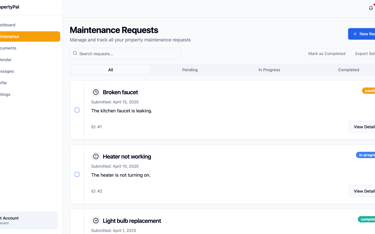 a dashboard with maintenance requests