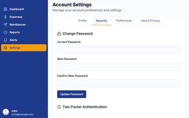 account settings dashboard