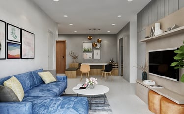 a living room with a couch and a television
