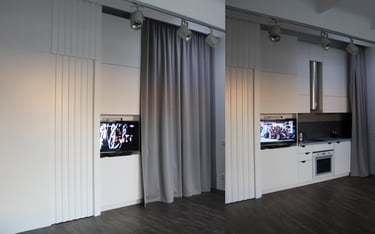 Interjero guru studijos virtuvės zona