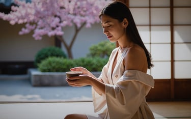 Flux - a japanese woman sitting on a bench in a room