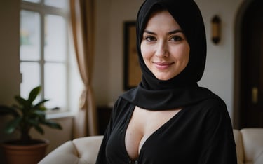 Flux - a woman in a black dress and headscarf