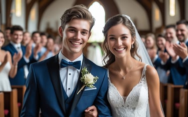 A young couple getting married in a church.