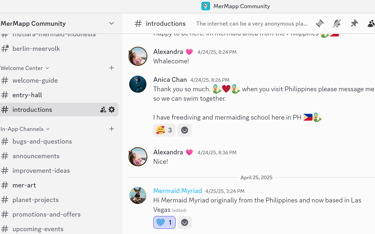 screenshot of the introductions' channel on MerMapp's Discord community chat