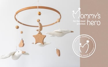 Cute and gentle Logo and Brand Identity for baby store Mommy's Hero, baby mobil for crib