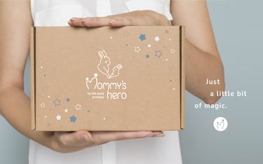 Cute and gentle Logo and Brand Identity for baby store Mommy's Hero, packaging box