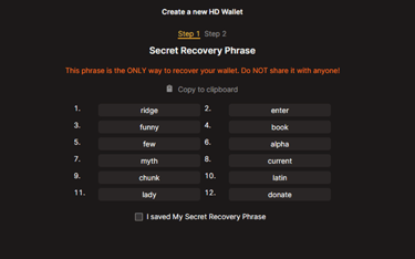 Unisat Bitcoin wallet secret recovery phrase