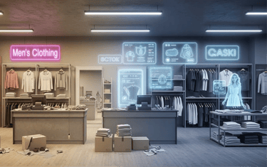 Traditional Malaysian shop transitioning into a futuristic digital business with holographic overlays, symbolizing digital tr