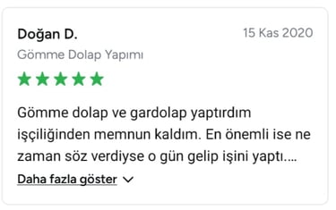 Doğan isimli müşterinin evaloft firmasına 5 yıldız vermesini gösteren görsel