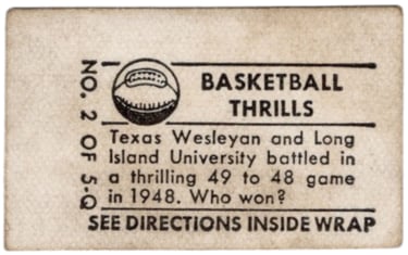1948 Topps Magic Photos No. 2 of 5-Q St. Louis Univesity Basketball Card Reverse