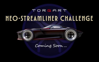 Torqart Neo-Streamliner Challenge poster featuring a sleek futuristic black concept car.