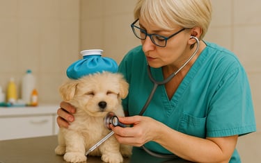 Maltipoo examined by vet photo