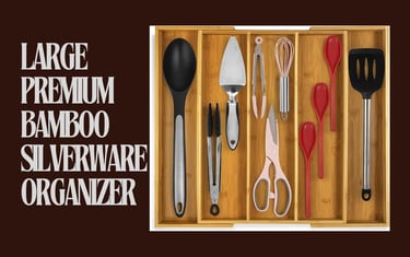 Large Premium Bamboo Silverware Organizer