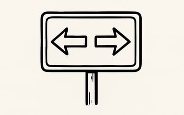 Bord met twee pijlen: links en rechts, symboliseert moeilijke keuzes of dilemma’s.