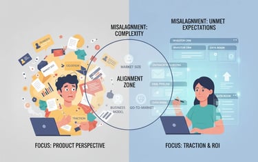Graphic comparing how founders and investors view fundraising strategy differently.