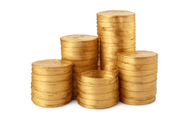Stacked piles of golden coins.