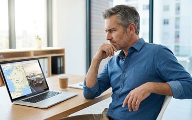 Acheteur de voiture d'occasion consultant une annonce automobile à distance 