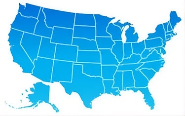 Blue gradient map of the United States showing borders of the 50 states on a white background.