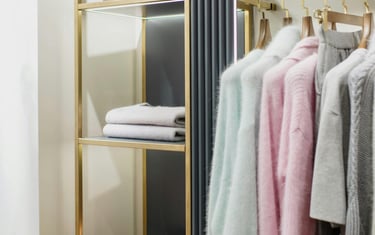 Organized closet with neatly arranged clothing ( color coordinated) - home organizing.