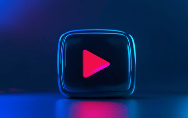 a video game play button with a red arrow